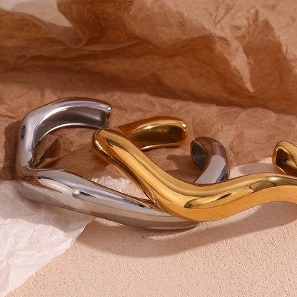 Modern Yellow Tone Cuff Bracelet