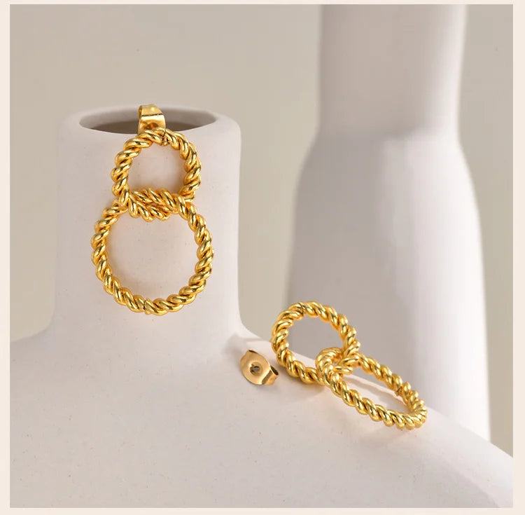 Double Circle Rope Drop Earrings