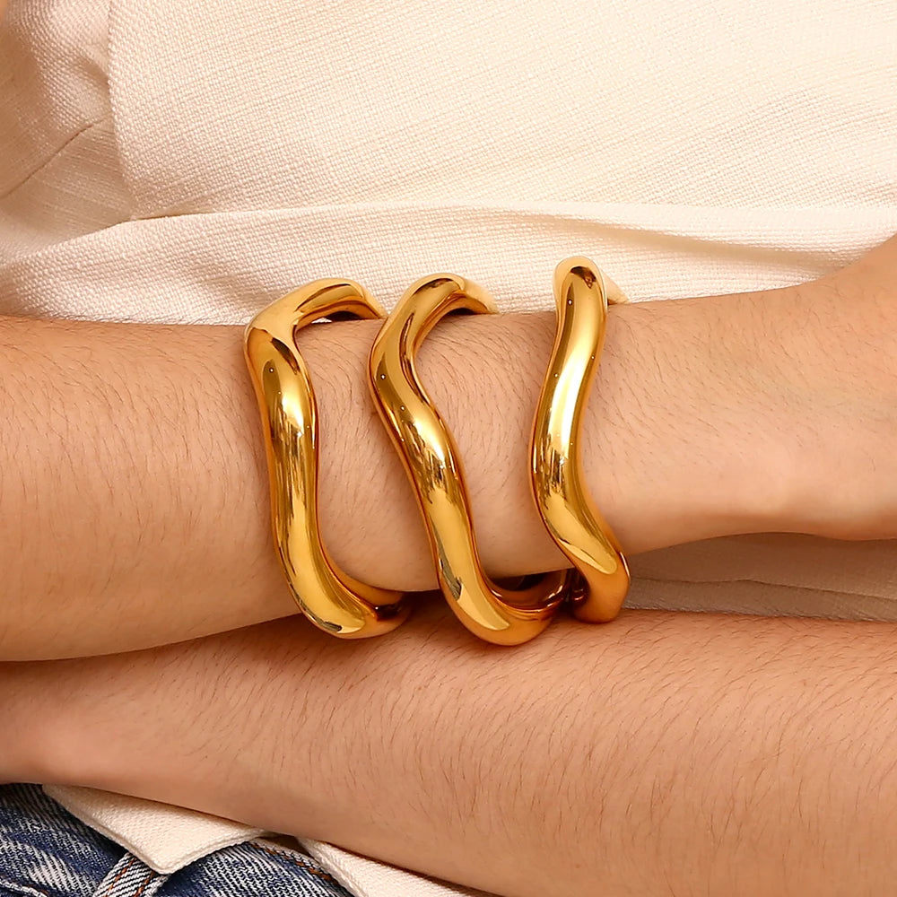 Modern Yellow Tone Cuff Bracelet