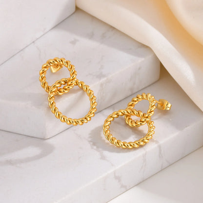 Double Circle Rope Drop Earrings