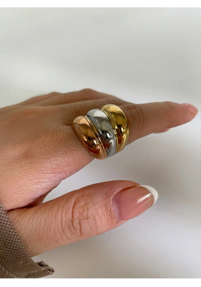 Chunky Triple-Tone Dome Ring