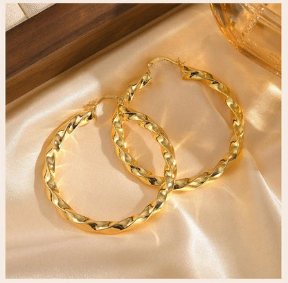 Large Twist Hoop Huggie Earrings