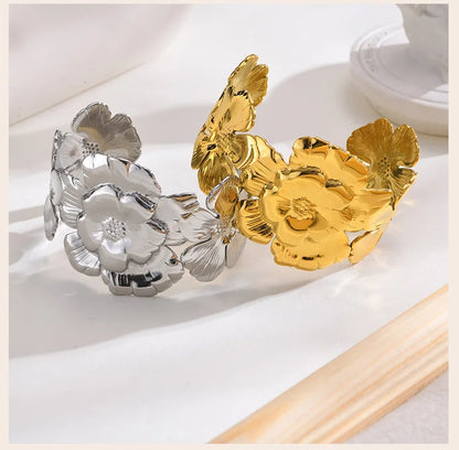 Chunky Floral Cuff Bangle Bracelet