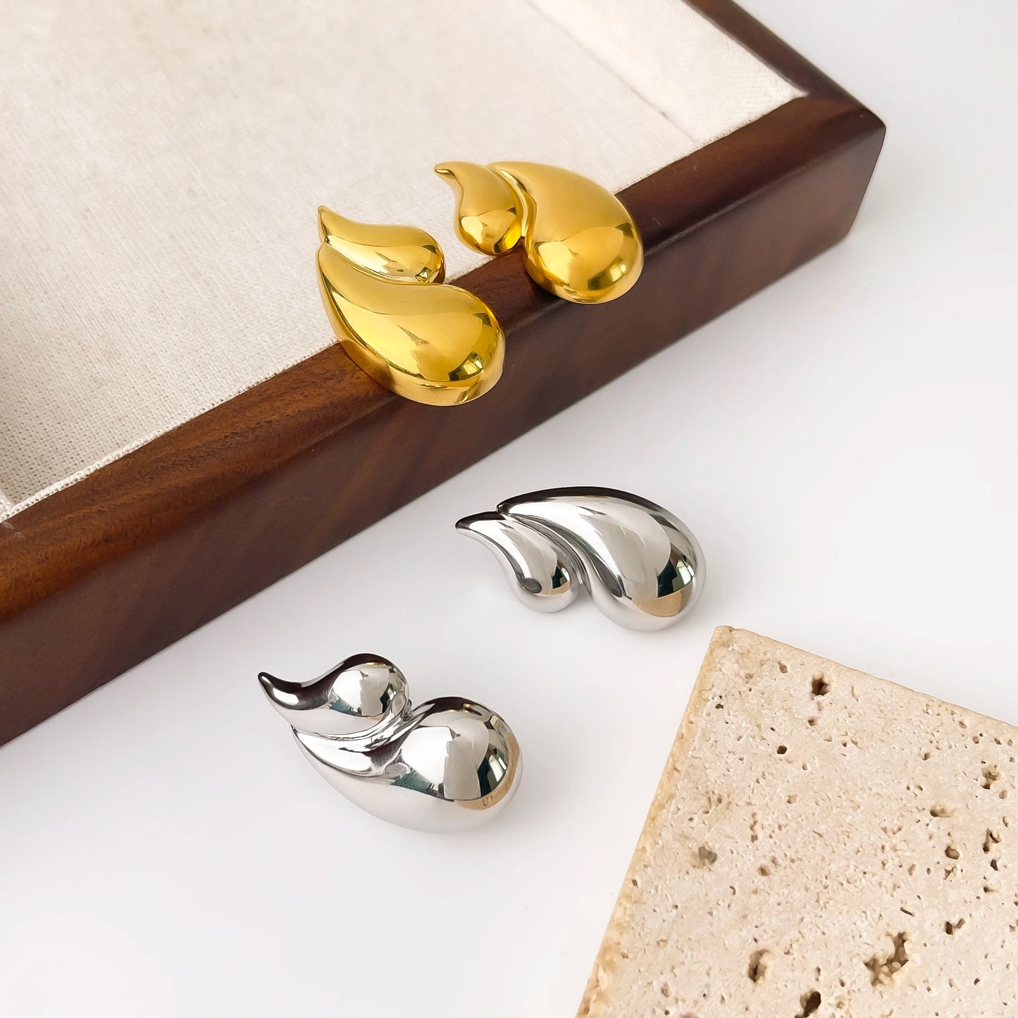 Double Layered Water Drop Stud Earrings