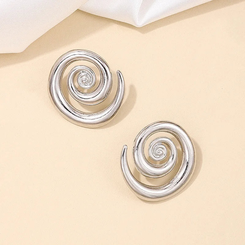 Exaggerated Hollow Spiral Geometric Stud Earrings