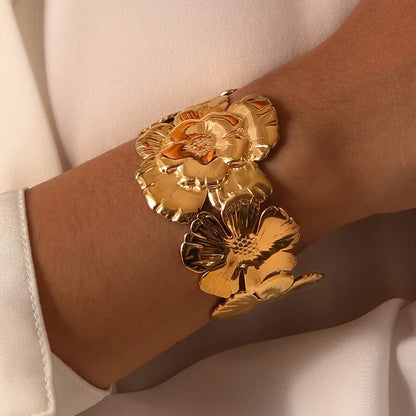 Chunky Floral Cuff Bangle Bracelet