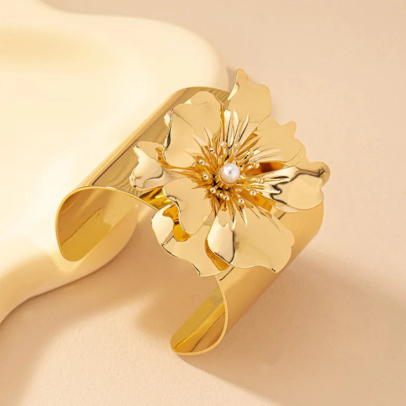 Bold Floral Wide Cuff Bracelet