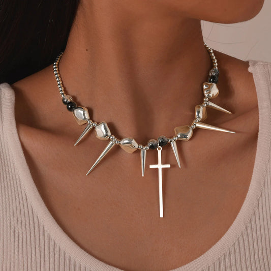 Edgy Cross Rivet Choker Necklace