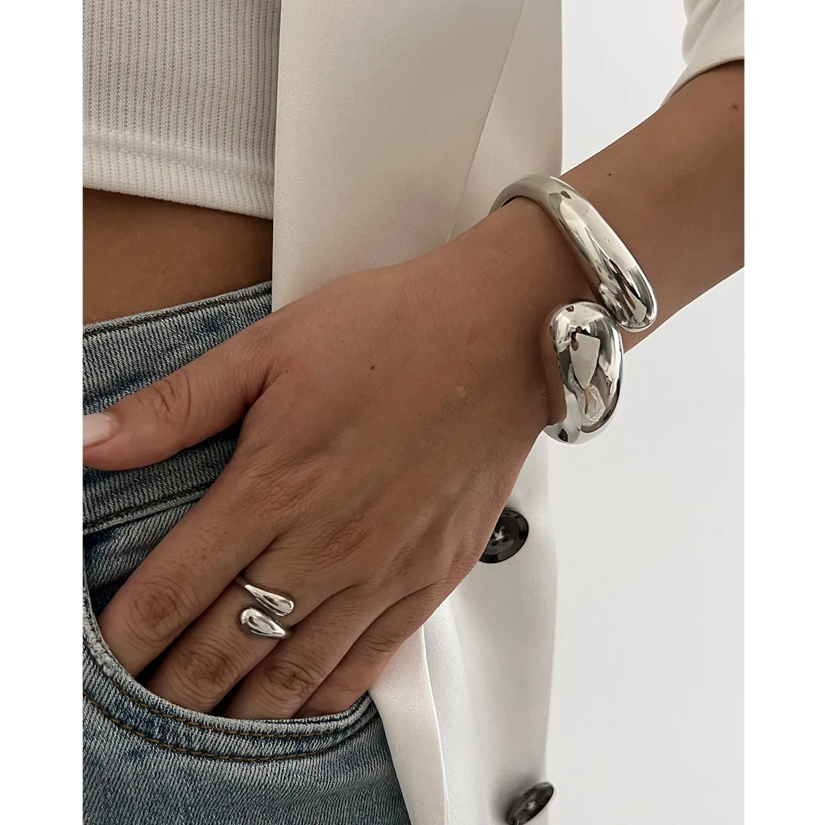 Water Drop Cuff Bangle & Ring Set