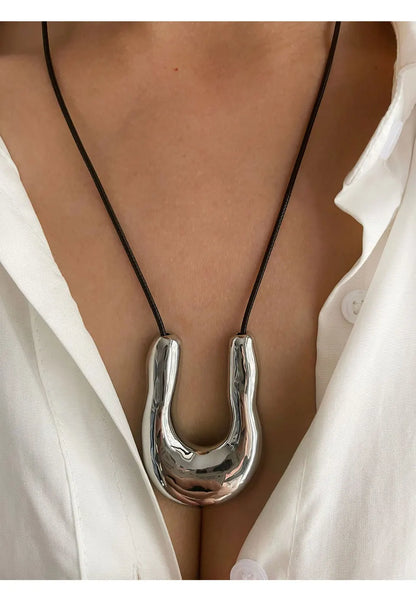 Oversized Horseshoe Pendant Necklace
