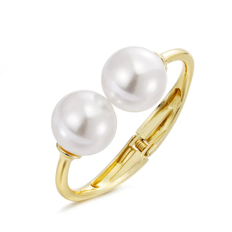 Pearl-Embellished Geometric Cuff Bangle