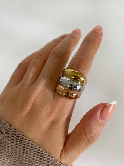 Chunky Triple-Tone Dome Ring