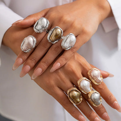 Baroque Irregular Pearl Ring Set