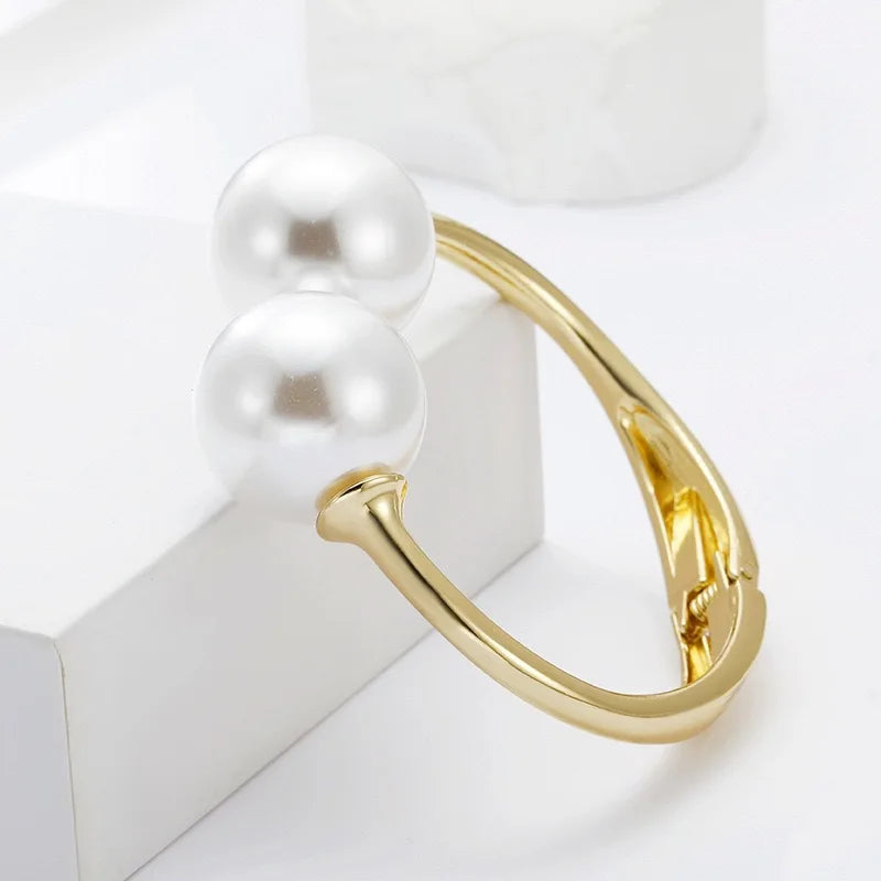 Pearl-Embellished Geometric Cuff Bangle