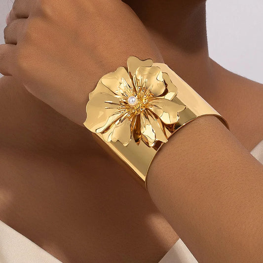 Bold Floral Wide Cuff Bracelet