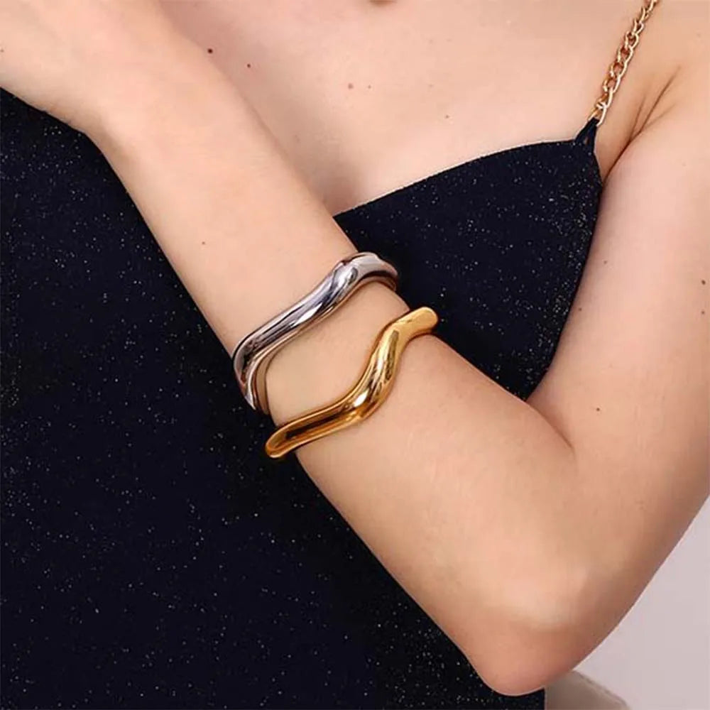 Modern Yellow Tone Cuff Bracelet