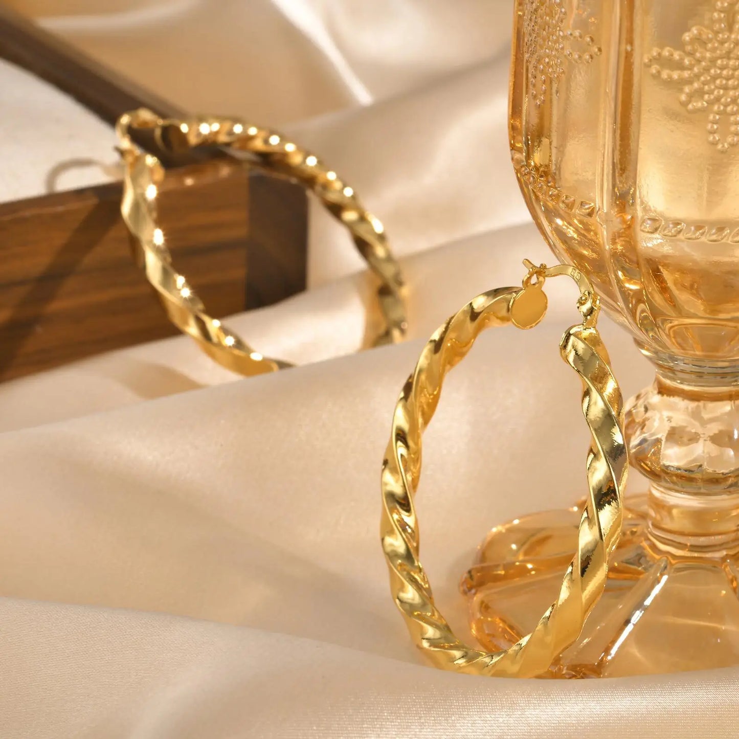 Large Twist Hoop Huggie Earrings