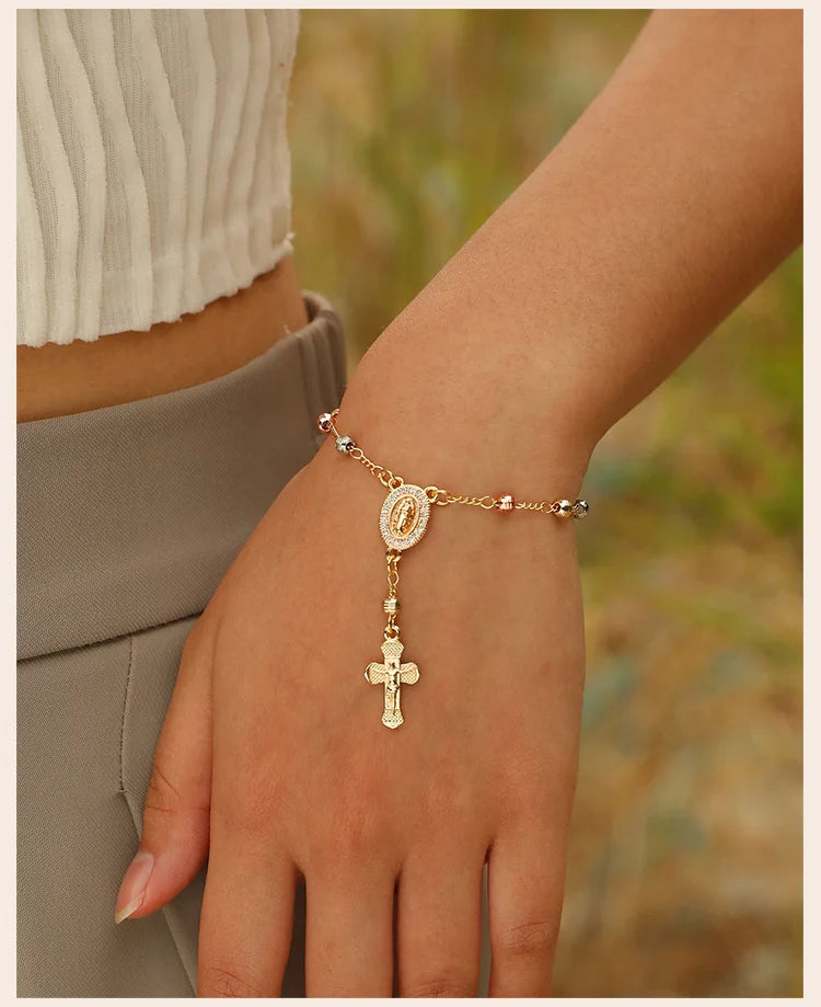 Rosary Bead Cross Bracelet