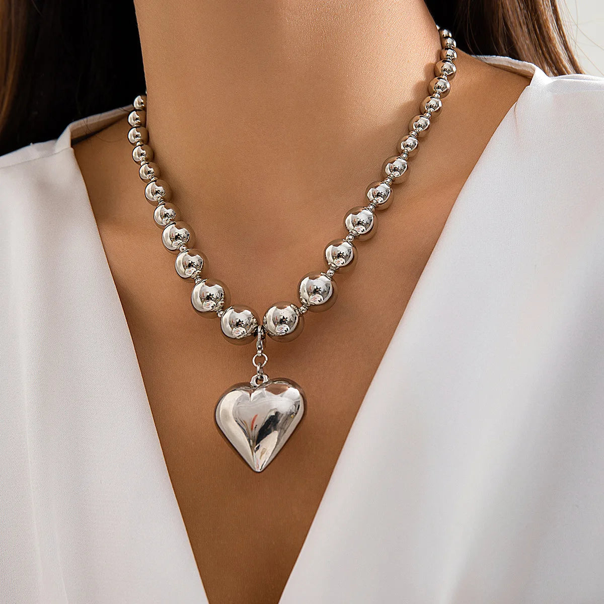 Bold Heart Pendant Choker Necklace