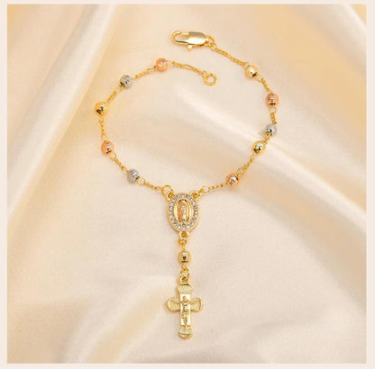Rosary Bead Cross Bracelet
