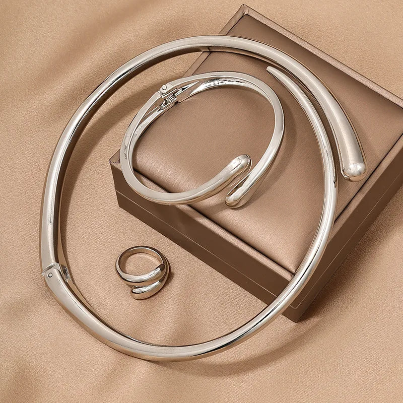 Bold Geometric Necklace & Bangle Set