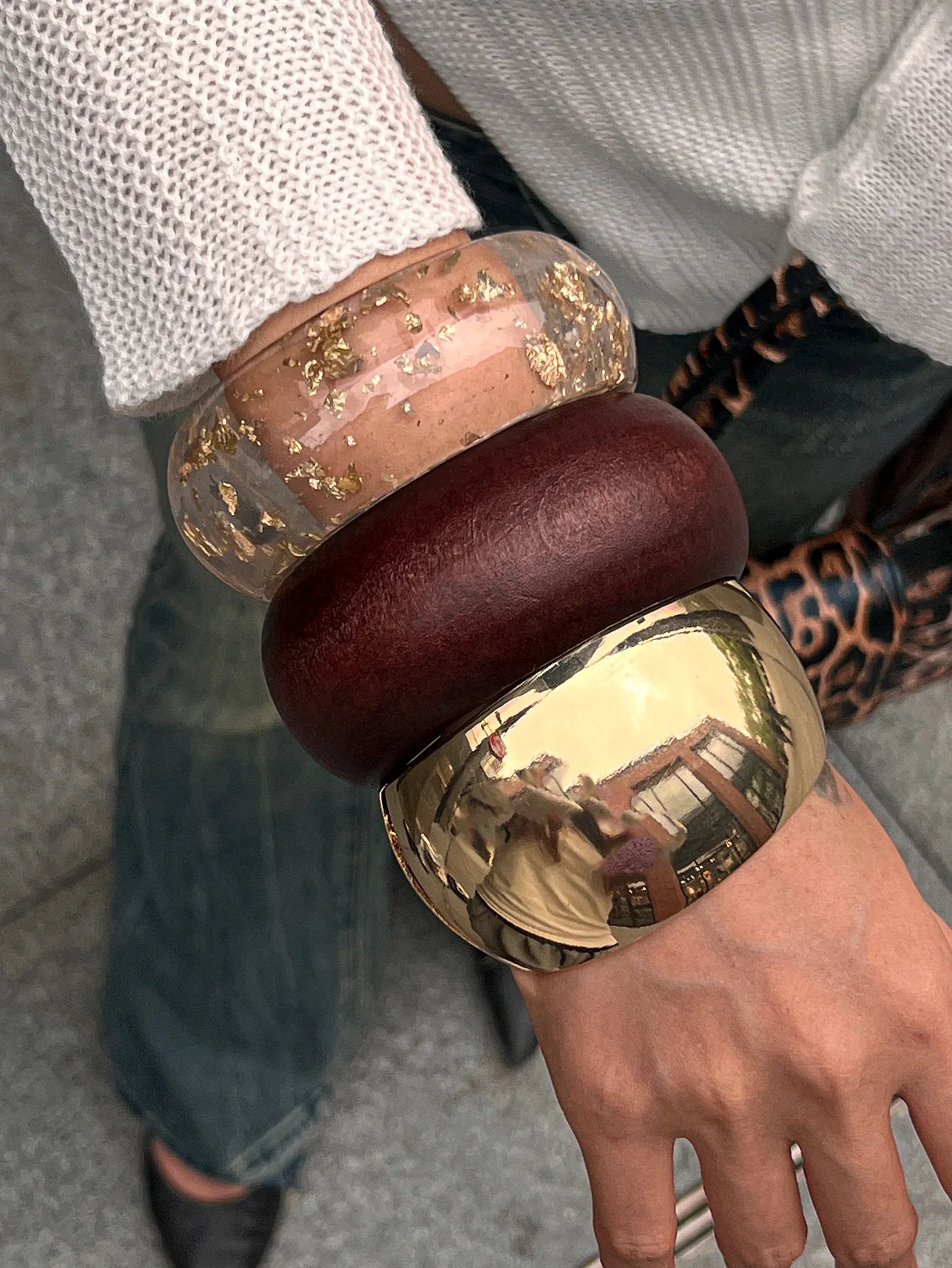 Bold Wood & Resin Geometric Bangles