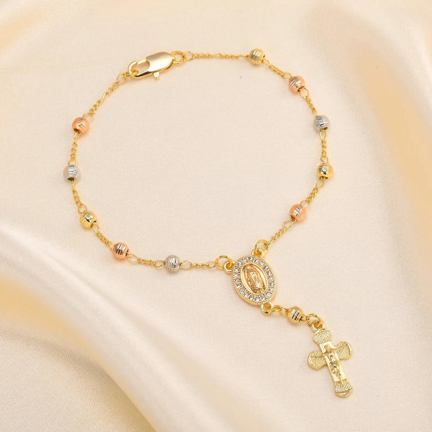 Rosary Bead Cross Bracelet