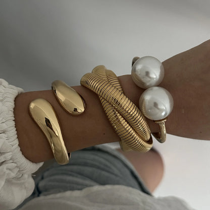 Pearl-Embellished Geometric Cuff Bangle