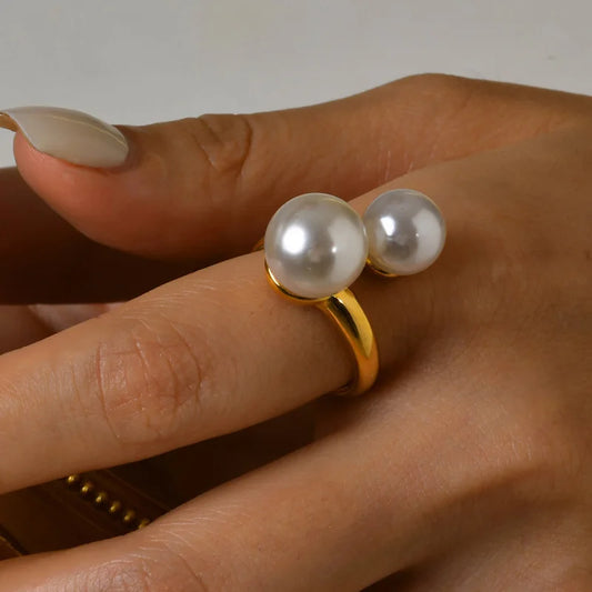 Bypass Cuff Ring with Simulated Pearl