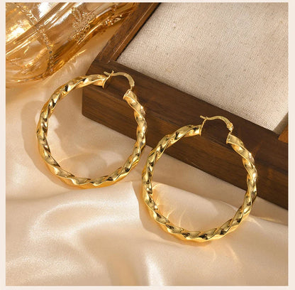 Large Twist Hoop Huggie Earrings