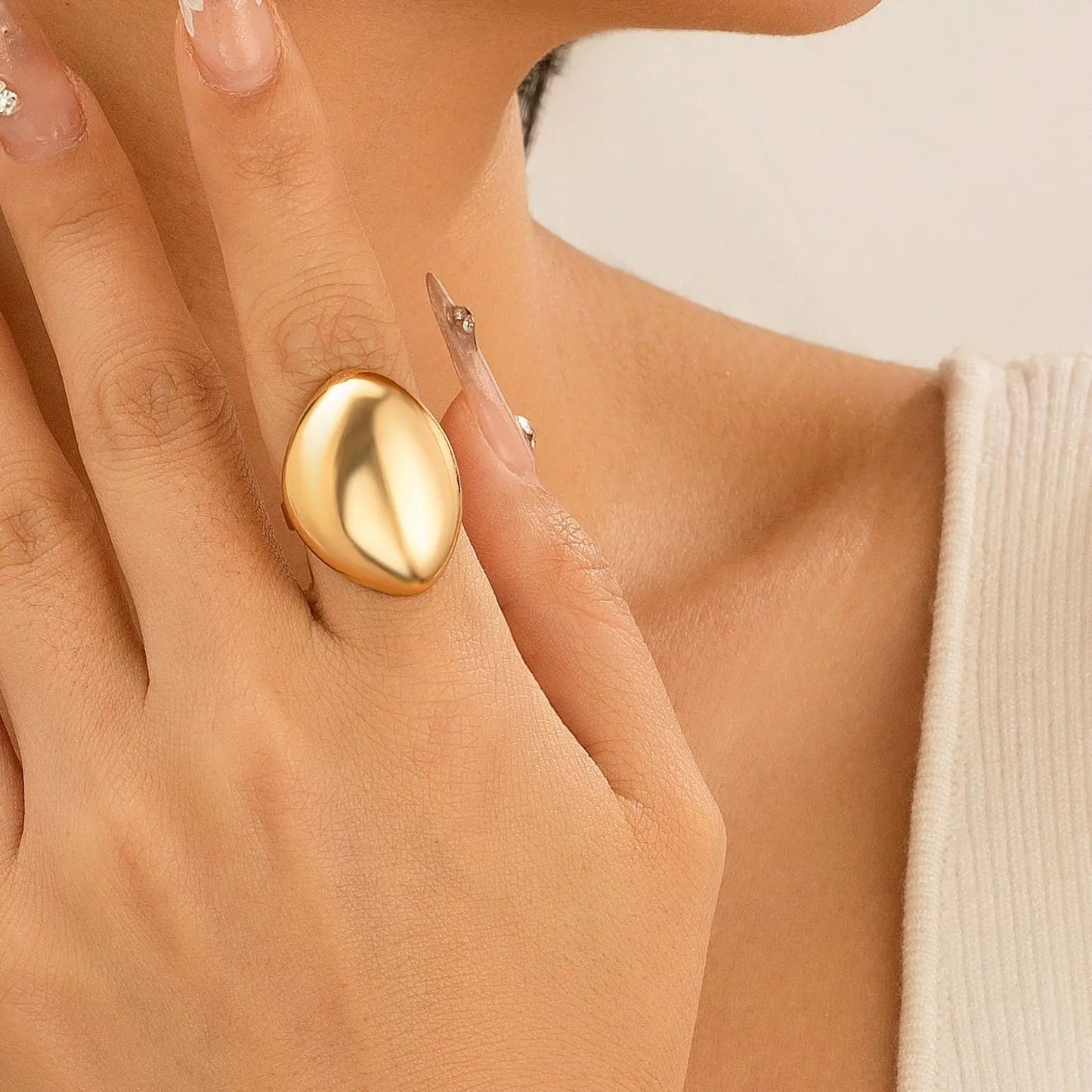 Bold Geometric Water Drop Open Ring