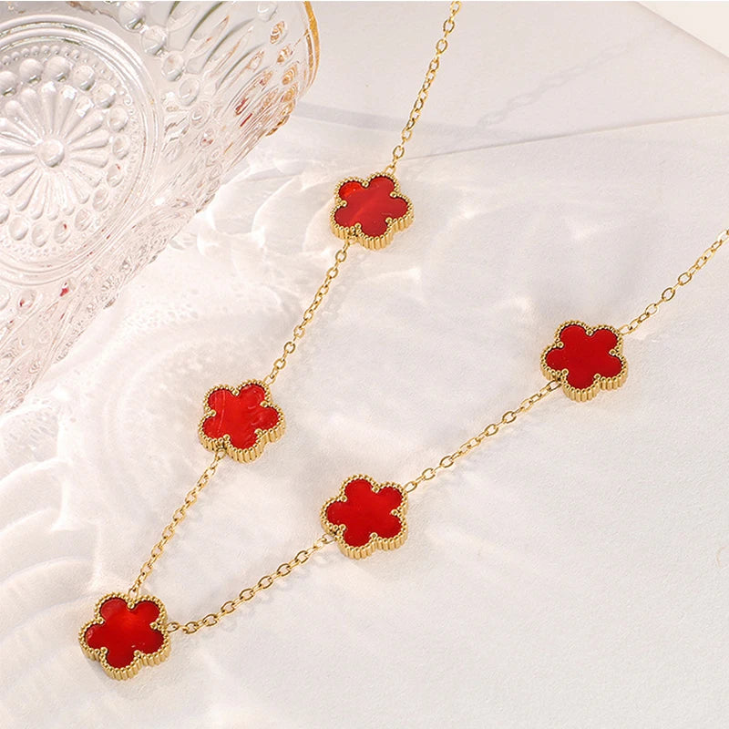 Five-Petal Double-Sided Pendant Necklace