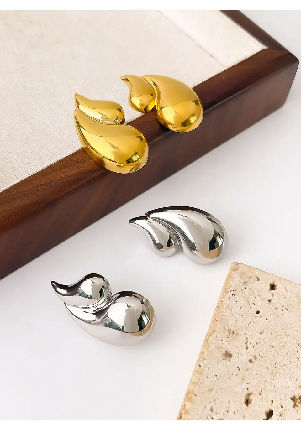 Double Layered Water Drop Stud Earrings