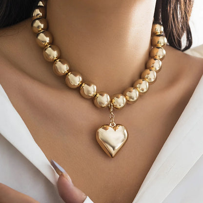 Bold Heart Pendant Choker Necklace