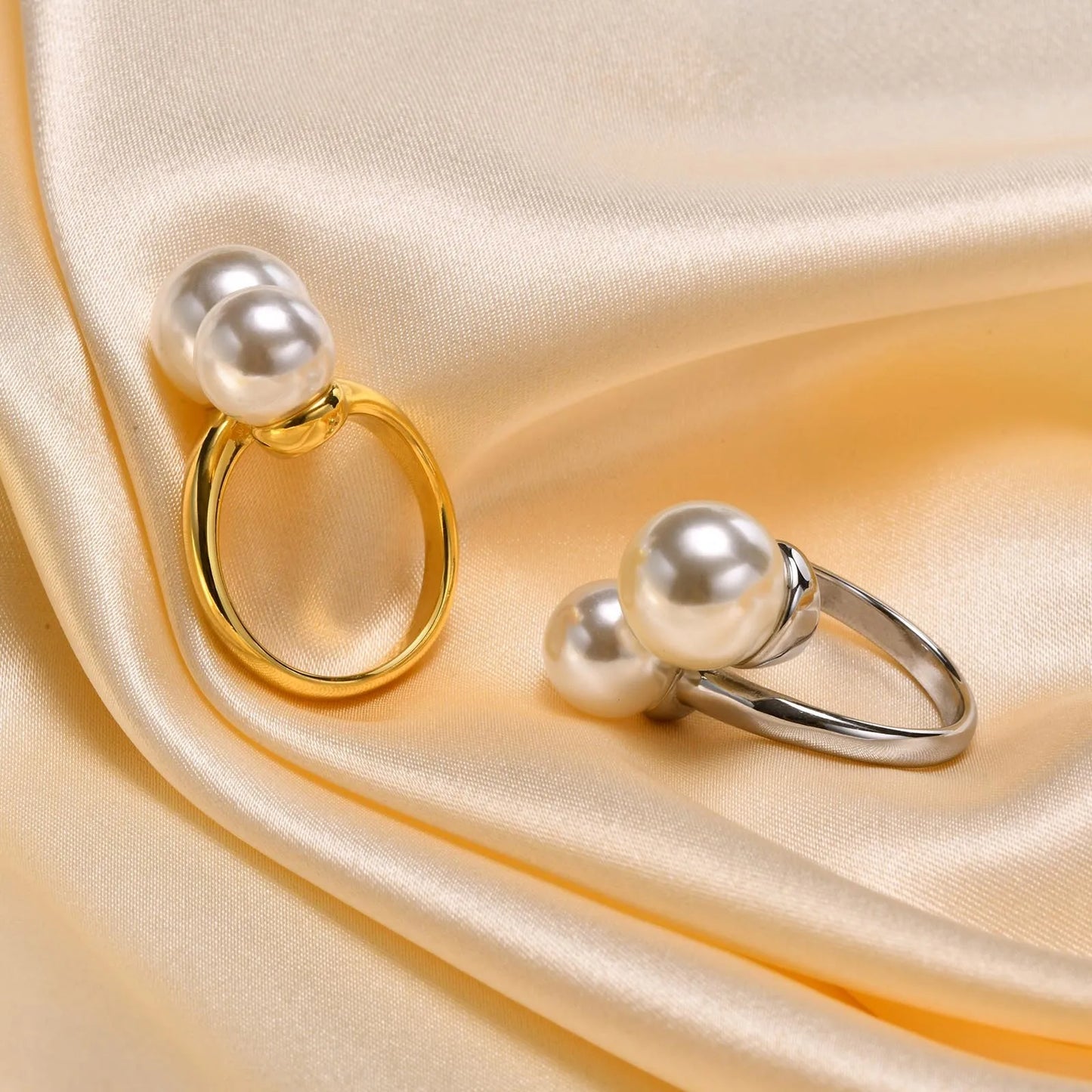 Bypass Cuff Ring with Simulated Pearl