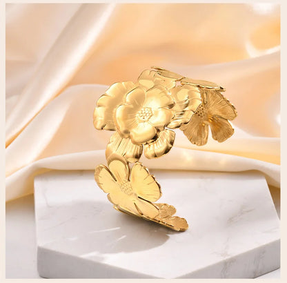 Chunky Floral Cuff Bangle Bracelet