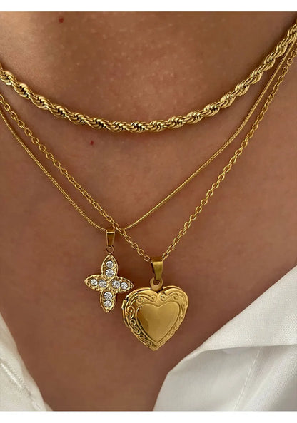 Rhinestone Cross Heart Pendant Necklace