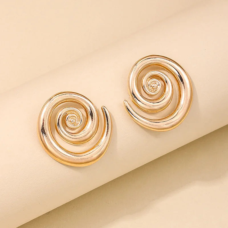 Exaggerated Hollow Spiral Geometric Stud Earrings