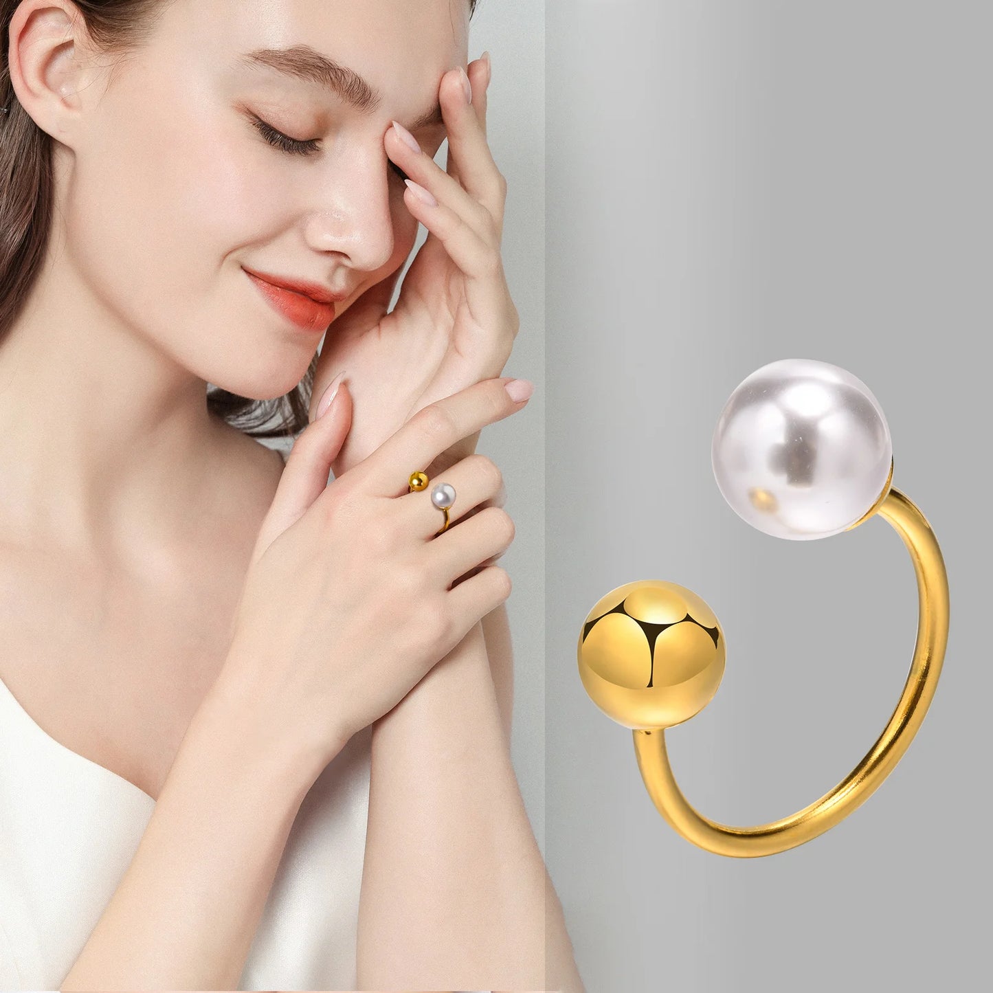 Modern Bypass Pearl Cuff Ring