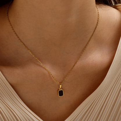 Onyx Black Rectangle Pendant Necklace