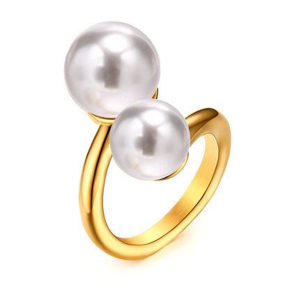 Bypass Cuff Ring with Simulated Pearl