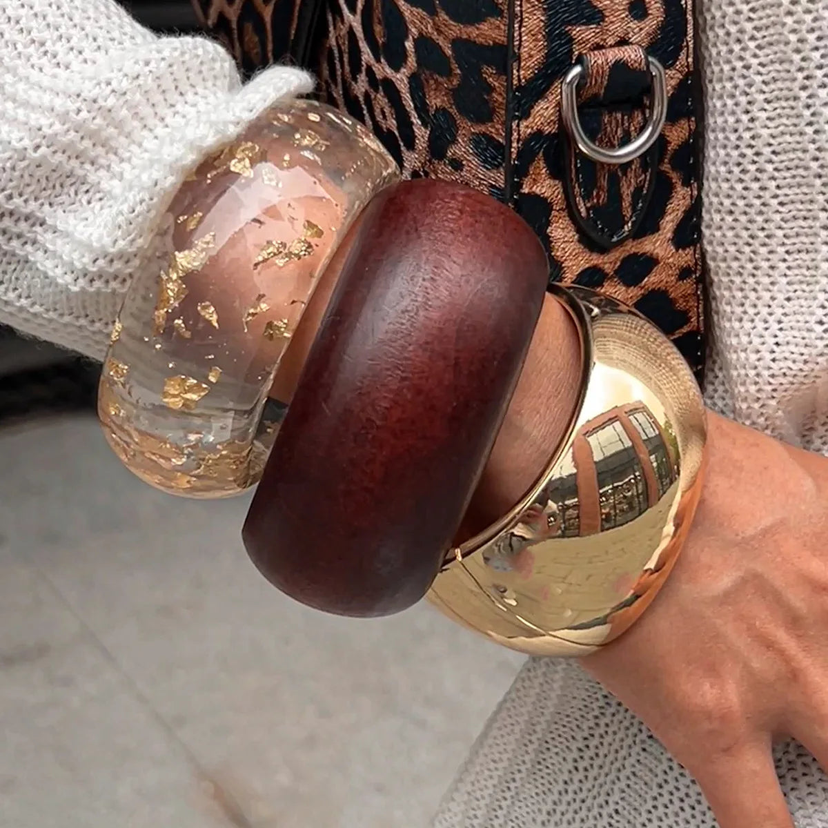 Bold Wood & Resin Geometric Bangles