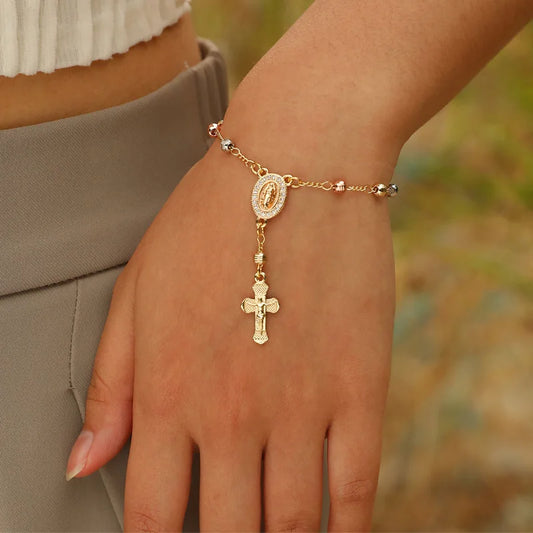 Rosary Bead Cross Bracelet