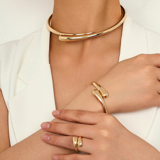 Bold Geometric Necklace & Bangle Set