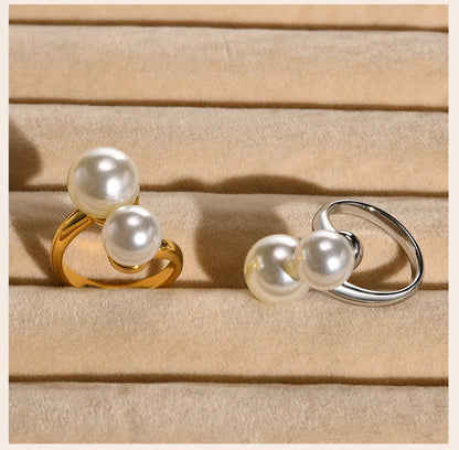 Bypass Cuff Ring with Simulated Pearl