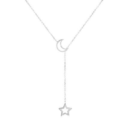 Elegant Celestial Moon And Star Delicate Lariat Necklace