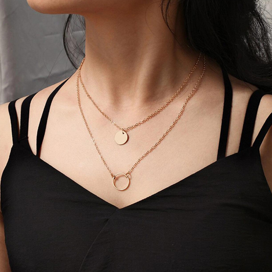 Elegant Round Pendant with Layered Sophisticated Necklace