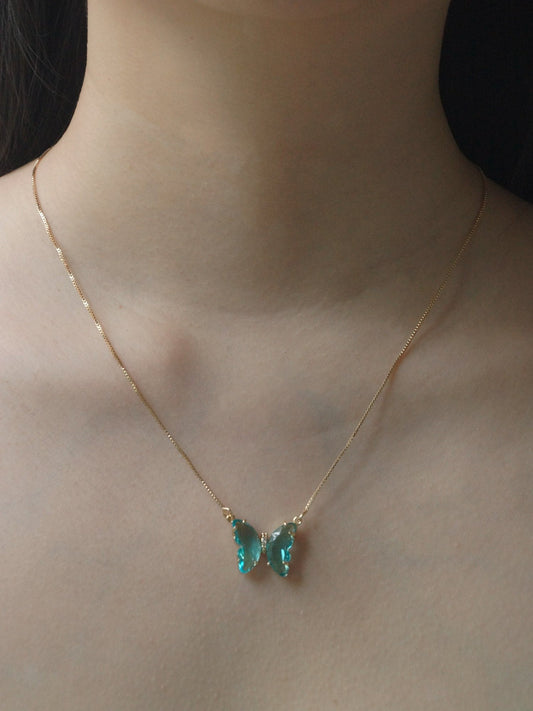 Elegant Aqua Crystal Butterfly Necklace