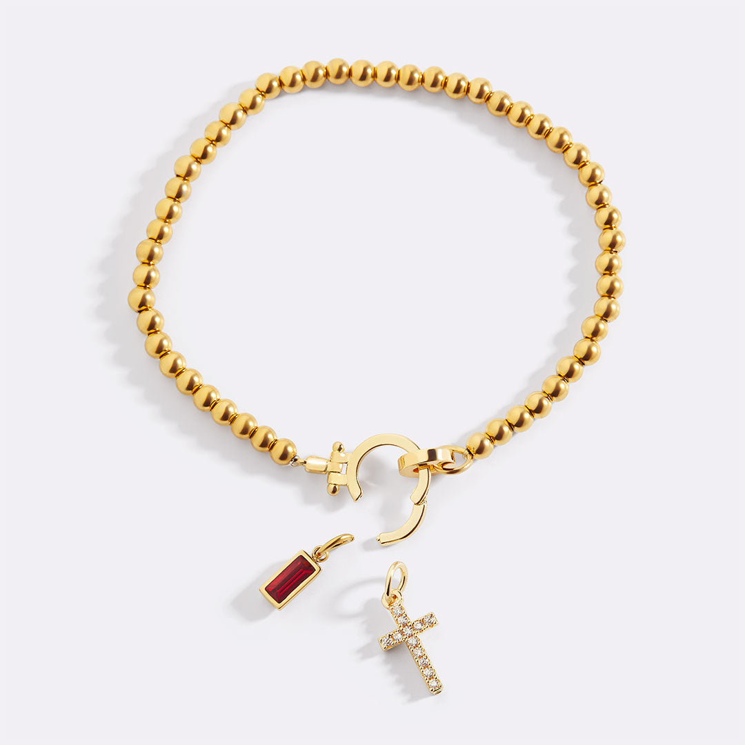 Birthstone Cross Charm Layering Bracelet