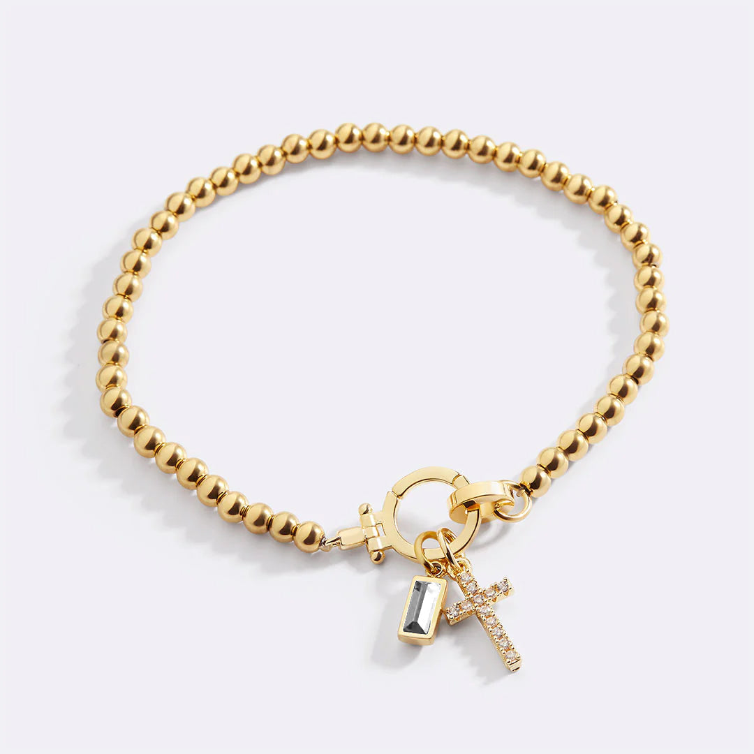 Birthstone Cross Charm Layering Bracelet